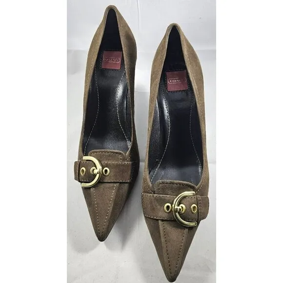 NEW COACH Brown  Flint,Sarrah Kidsuede, Pointed Toe Gold Buckle  ITALY  Size 7
