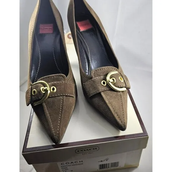 NEW COACH Brown  Flint,Sarrah Kidsuede, Pointed Toe Gold Buckle  ITALY  Size 7