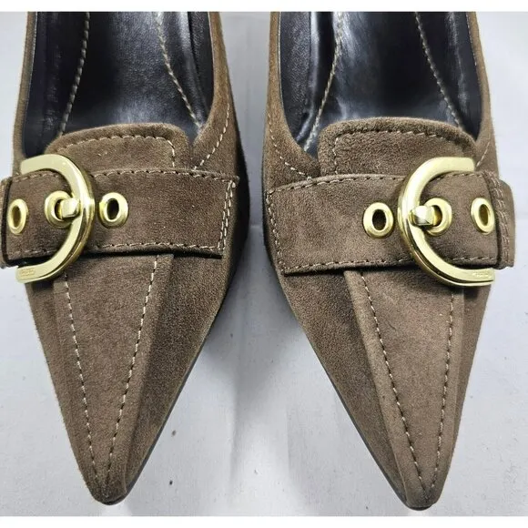 NEW COACH Brown  Flint,Sarrah Kidsuede, Pointed Toe Gold Buckle  ITALY  Size 7