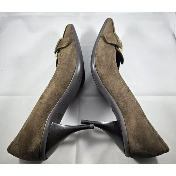 NEW COACH Brown  Flint,Sarrah Kidsuede, Pointed Toe Gold Buckle  ITALY  Size 7