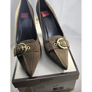 NEW COACH Brown  Flint,Sarrah Kidsuede, Pointed Toe Gold Buckle  ITALY  Size 7
