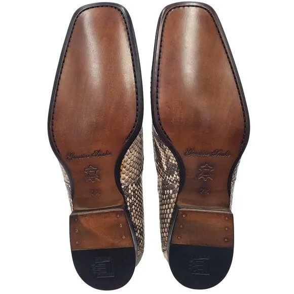 New David Eden Surry Men's size 7.5 Brown white Genuine Snake loafer dress shoes