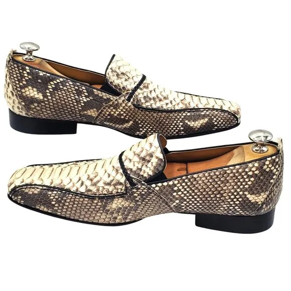 New David Eden Surry Men's size 7.5 Brown white Genuine Snake loafer dress shoes