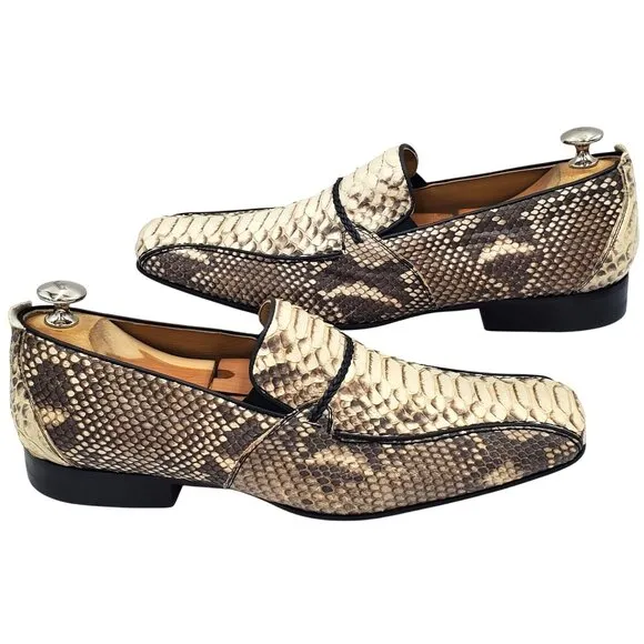 New David Eden Surry Men's size 7.5 Brown white Genuine Snake loafer dress shoes