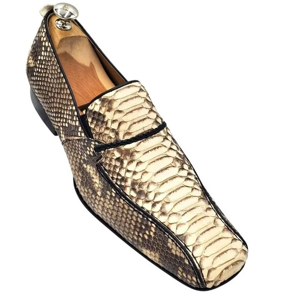 New David Eden Surry Men's size 7.5 Brown white Genuine Snake loafer dress shoes