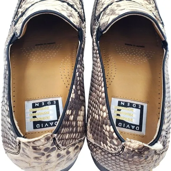 New David Eden Surry Men's size 7.5 Brown white Genuine Snake loafer dress shoes