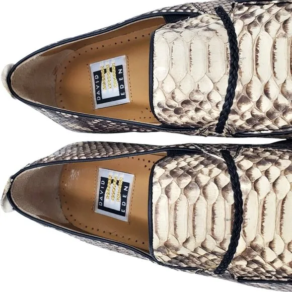 New David Eden Surry Men's size 7.5 Brown white Genuine Snake loafer dress shoes