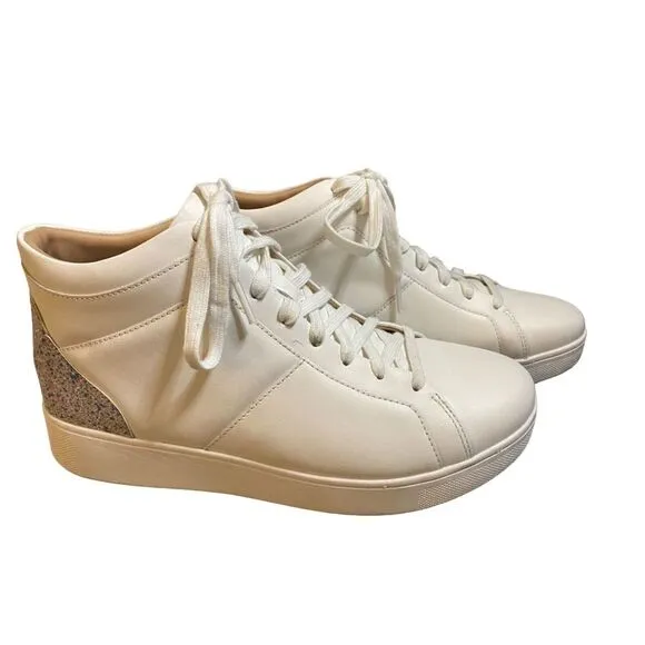 New FitFlop Womens White‎ Rally Glitter High Top Sneaker Sz 8