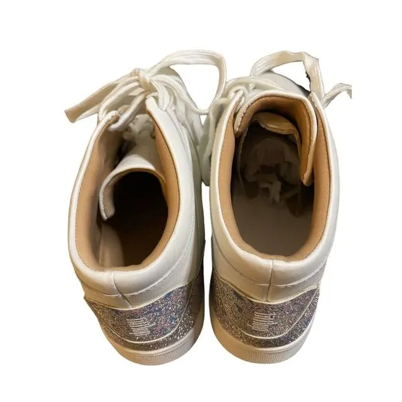New FitFlop Womens White‎ Rally Glitter High Top Sneaker Sz 8
