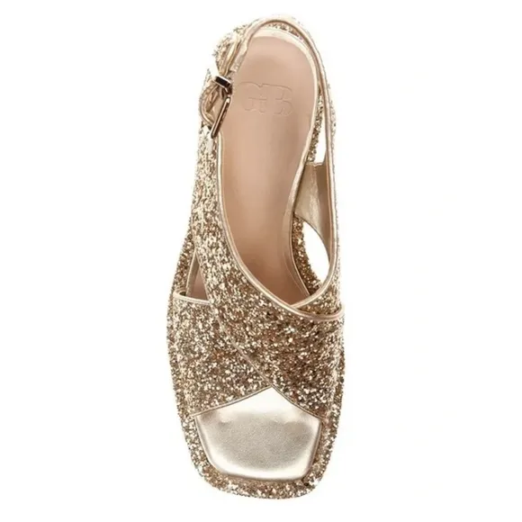 NEW GB Gianni Bini Friday Nite Glitter Platform Dress Sandals in Gold