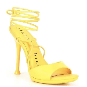 NEW Gianni Bini Yuri Leather Strappy Ankle Wrap Dress Sandals in Yellow