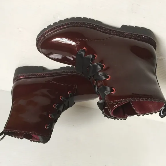 NEW ⭐ Glitter ⭐Glossy Plum Kids Girl Booties Boots ~ size 13
