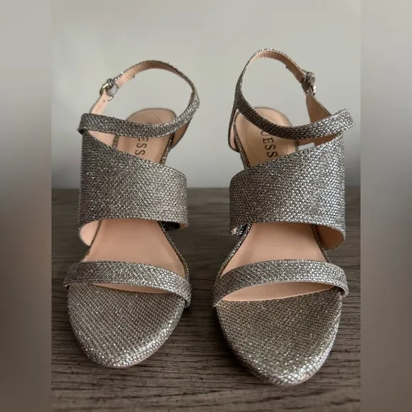 NEW GUESS Gold Rhinestone Strappy Heels NWT Geneva Formal Prom Wedding Metallic