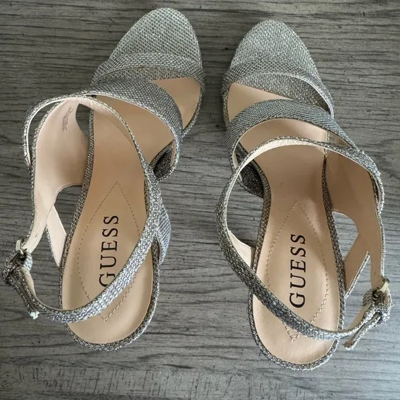 NEW GUESS Gold Rhinestone Strappy Heels NWT Geneva Formal Prom Wedding Metallic