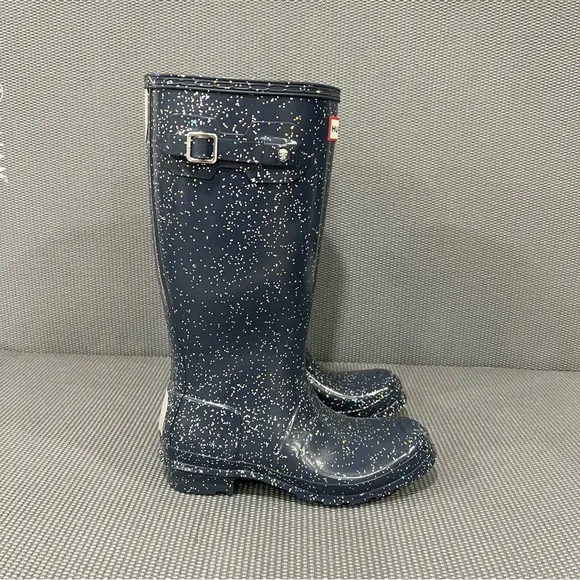 NEW Hunter Original Tall Glitter Rubber Rain Boots Navy Blue‎ Girls Size 6