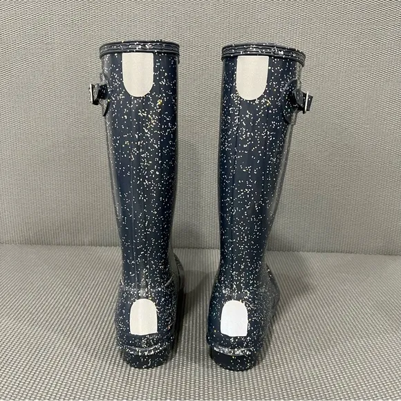 NEW Hunter Original Tall Glitter Rubber Rain Boots Navy Blue‎ Girls Size 6