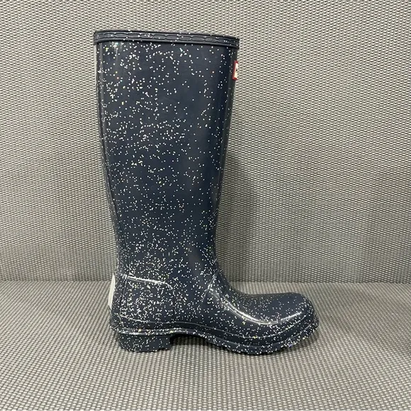 NEW Hunter Original Tall Glitter Rubber Rain Boots Navy Blue‎ Girls Size 6