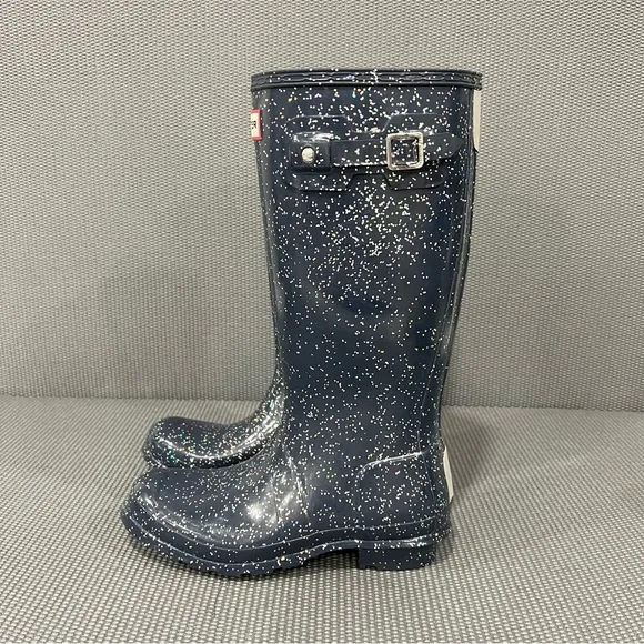 NEW Hunter Original Tall Glitter Rubber Rain Boots Navy Blue‎ Girls Size 6