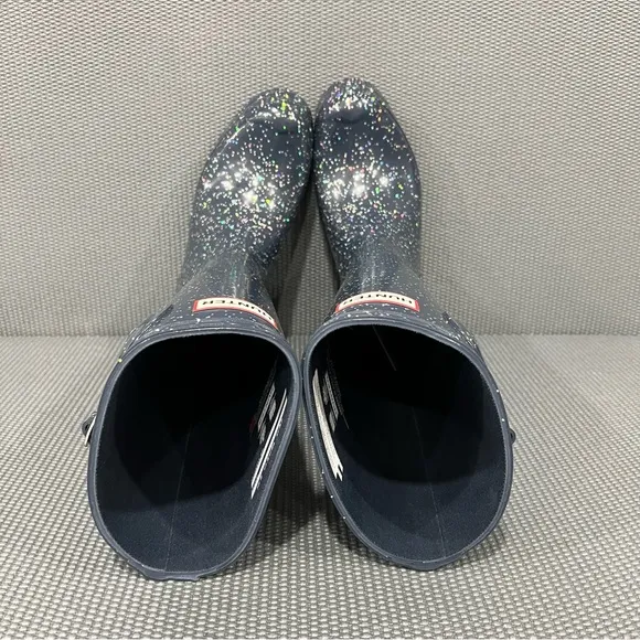NEW Hunter Original Tall Glitter Rubber Rain Boots Navy Blue‎ Girls Size 6