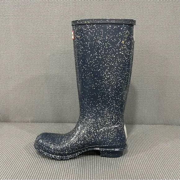 NEW Hunter Original Tall Glitter Rubber Rain Boots Navy Blue‎ Girls Size 6
