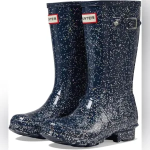 NEW Hunter Original Tall Glitter Rubber Rain Boots Navy Blue Girls Size 6