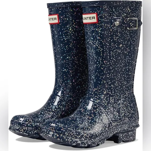 NEW Hunter Original Tall Glitter Rubber Rain Boots Navy Blue‎ Girls Size 6