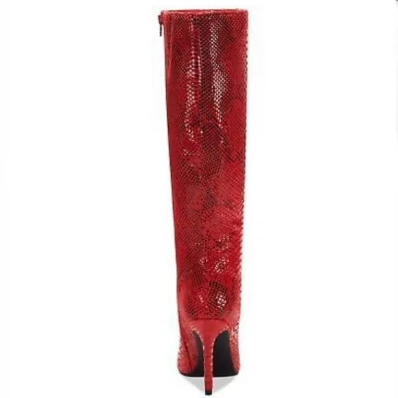 New in Box INC Sz 6.5. Rajel Red Snake Dress High Stiletto Heel Beautiful Boots