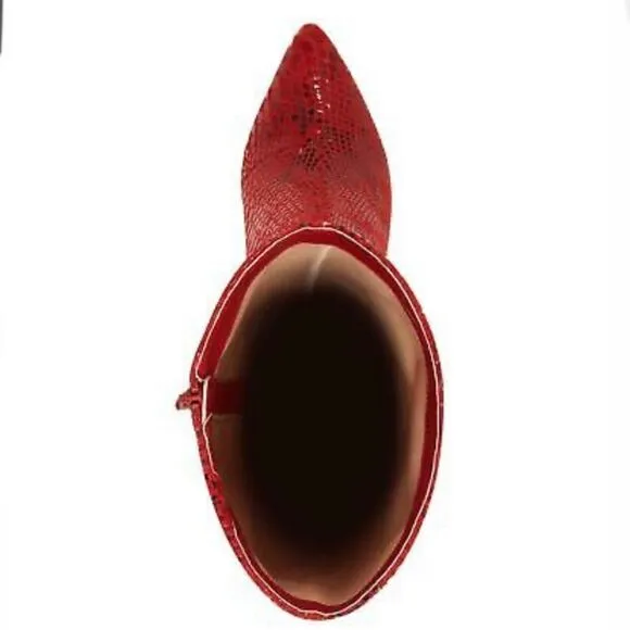 New in Box INC Sz 6.5. Rajel Red Snake Dress High Stiletto Heel Beautiful Boots