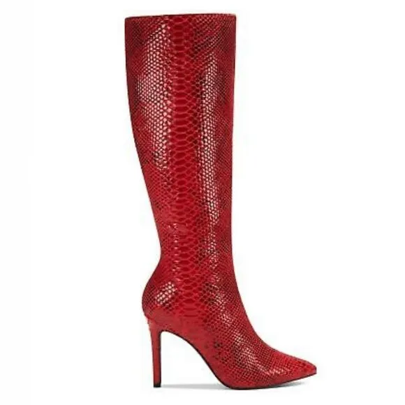 New in Box INC Sz 6.5. Rajel Red Snake Dress High Stiletto Heel Beautiful Boots