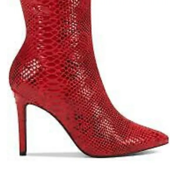 New in Box INC Sz 6.5. Rajel Red Snake Dress High Stiletto Heel Beautiful Boots