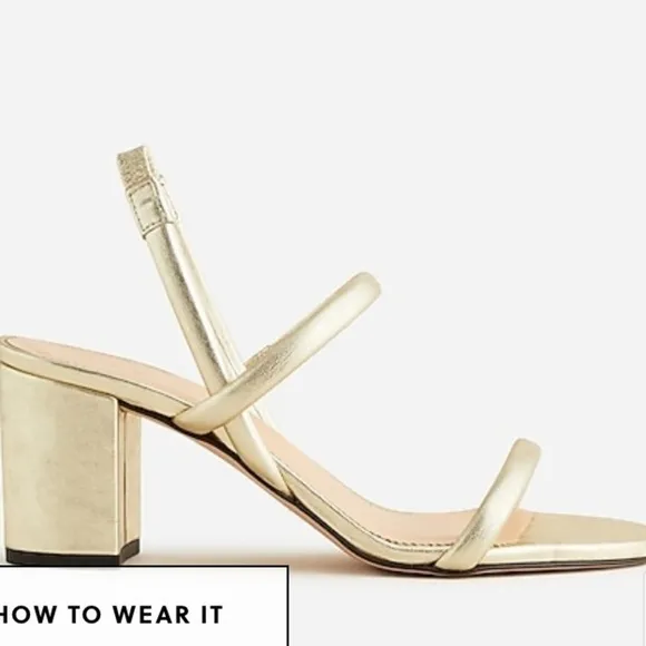 New J Crew Lucie slingback block-heel sandals in metallic leatherItem BF482