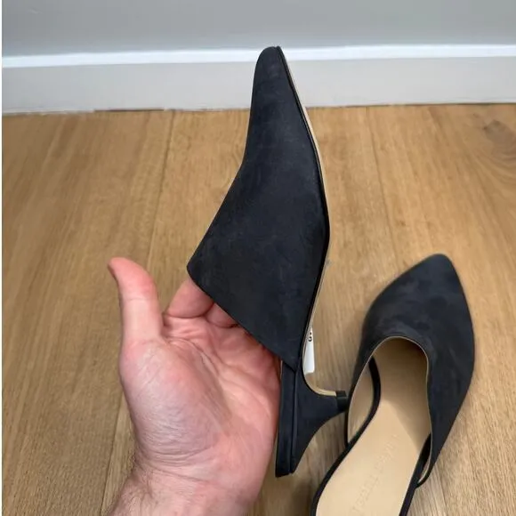 NEW Jenni Kayne Black Oiled Leather Kitten Heel Mule Pointed Toe Size 36 (US 6)
