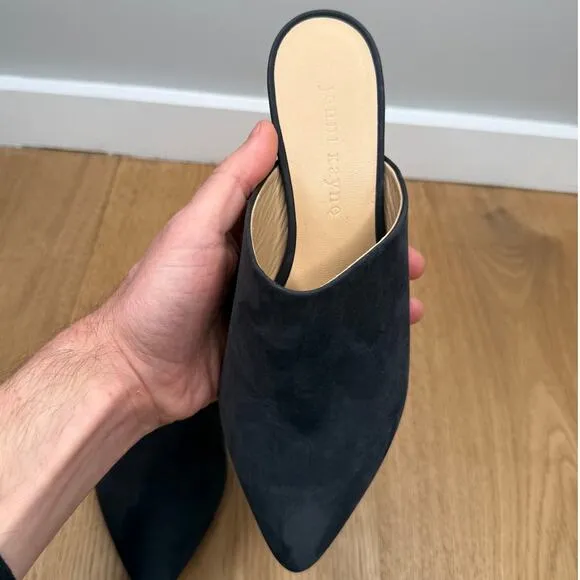 NEW Jenni Kayne Black Oiled Leather Kitten Heel Mule Pointed Toe Size 36 (US 6)