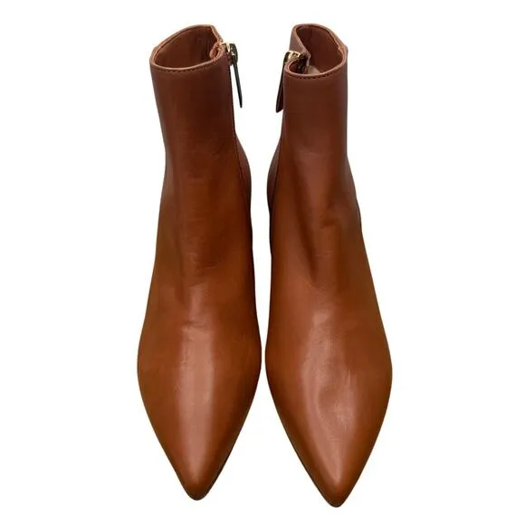 NEW L'AGENCE Jeanne II Pointed Toe Boots Bootie Luggage Brown Leather Side Zip