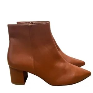 NEW L'AGENCE Jeanne II Pointed Toe Boots Bootie Luggage Brown Leather Side Zip