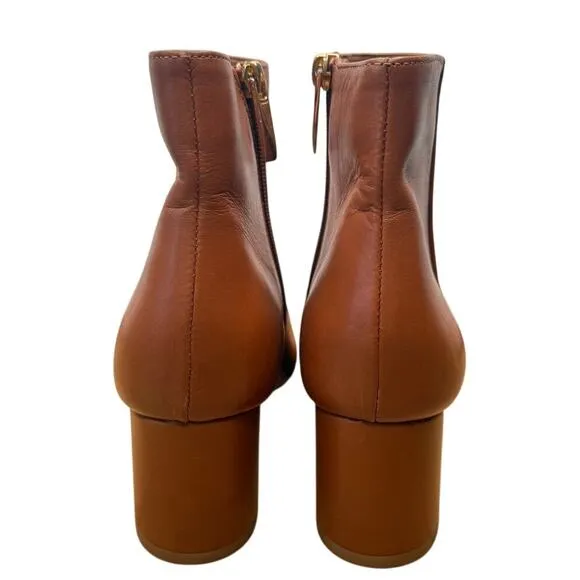 NEW L'AGENCE Jeanne II Pointed Toe Boots Bootie Luggage Brown Leather Side Zip