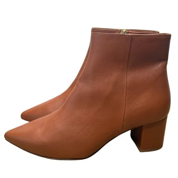 NEW L'AGENCE Jeanne II Pointed Toe Boots Bootie Luggage Brown Leather Side Zip
