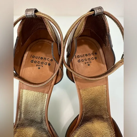 NEW LAURENCE DACADE Ivonne Sara Vitello Tan Metallic Leather Mules Pumps Shoes