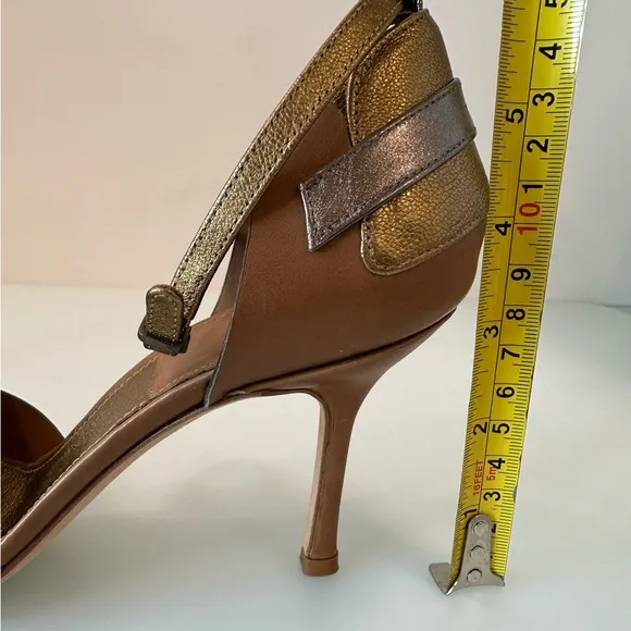NEW LAURENCE DACADE Ivonne Sara Vitello Tan Metallic Leather Mules Pumps Shoes