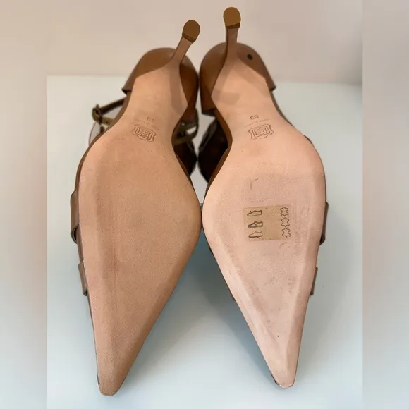 NEW LAURENCE DACADE Ivonne Sara Vitello Tan Metallic Leather Mules Pumps Shoes