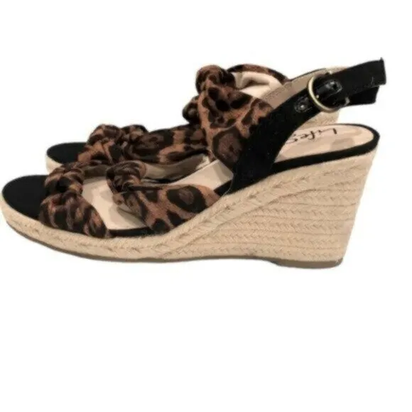 NEW Life Stride Brown Animal Print Wedge Business Casual Everyday Sandals 8