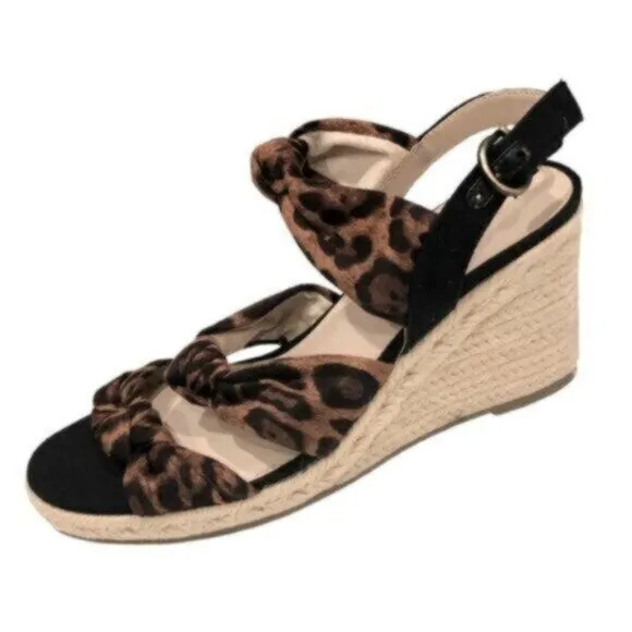 NEW Life Stride Brown Animal Print Wedge Business Casual Everyday Sandals 8