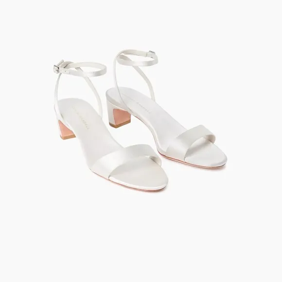NEW Loeffler Randall Alice 45MM Satin Sandals - White Block Wedding Heels