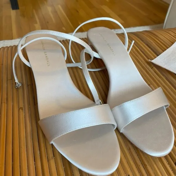 NEW Loeffler Randall Alice 45MM Satin Sandals - White Block Wedding Heels