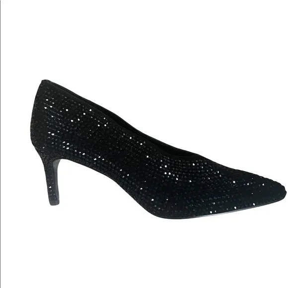New Lola Cruz Black Crystal Embellishment Heel Pumps NWOT Size 39