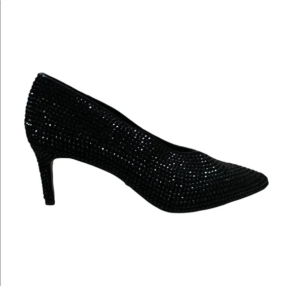 New Lola Cruz Black Crystal Embellishment Heel Pumps NWOT Size 39