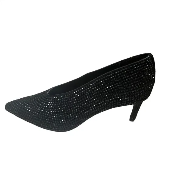 New Lola Cruz Black Crystal Embellishment Heel Pumps NWOT Size 39
