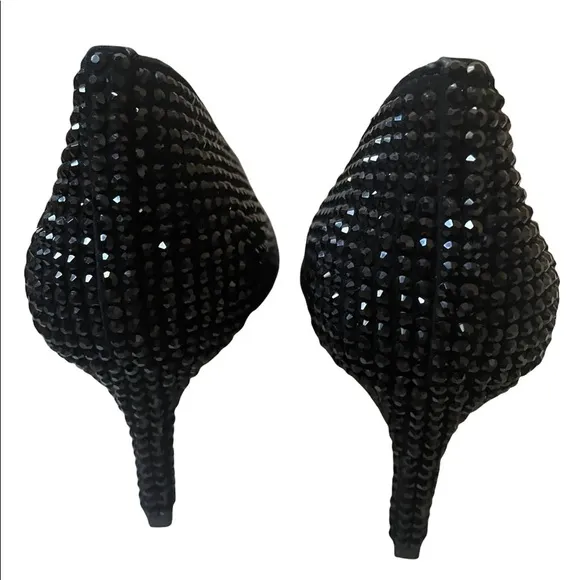 New Lola Cruz Black Crystal Embellishment Heel Pumps NWOT Size 39
