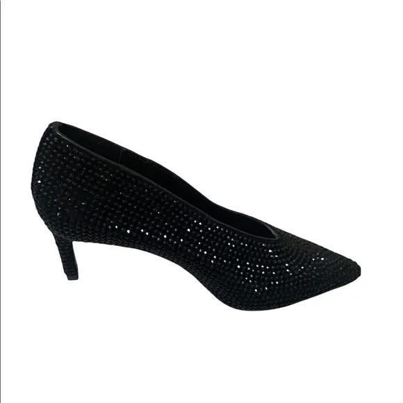 New Lola Cruz Black Crystal Embellishment Heel Pumps NWOT Size 39