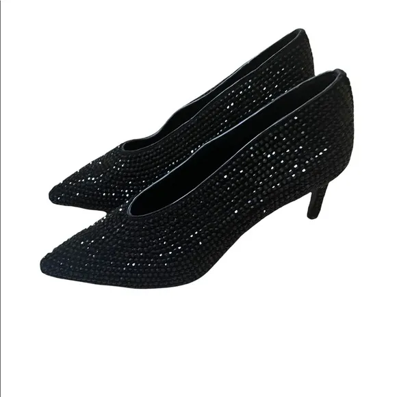 New Lola Cruz Black Crystal Embellishment Heel Pumps NWOT Size 39